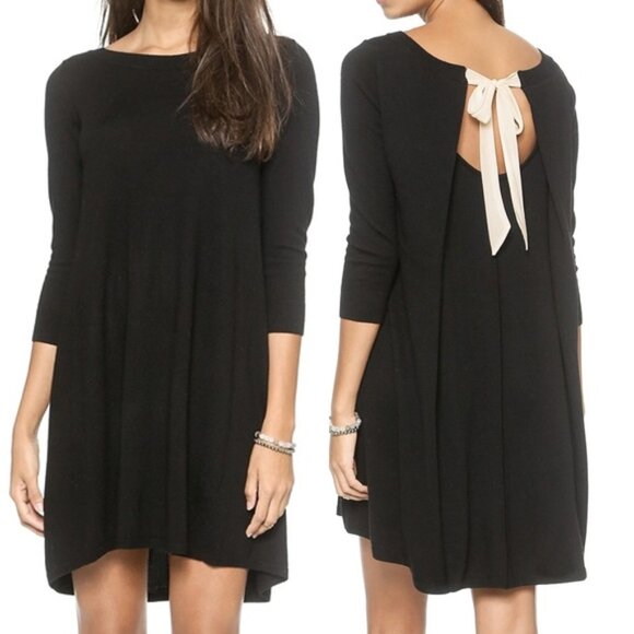 Club Monaco Flora Sweater Dress Bow Tie Back 100% Wool Black Classic LBD S $198 - Picture 1 of 16